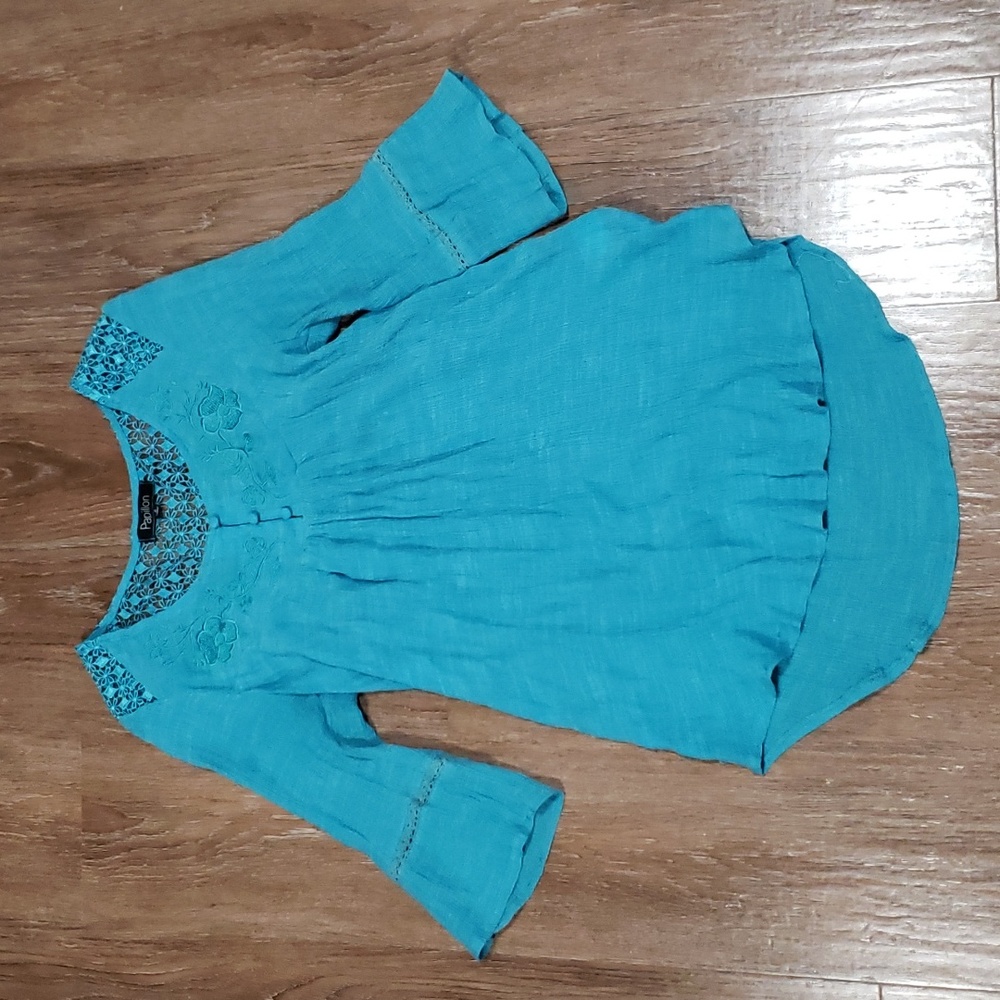 (S) Papillon Bohemian Embroidered Eyelet Lace Flowy Statement Sleeves Cottage